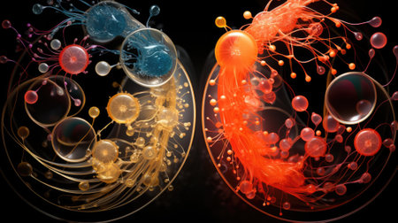 Two colorful circles with bubbles and bubbles, AIの素材