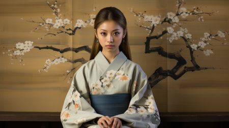 A beautiful young woman in a traditional japanese kimono, AIの素材