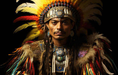 A man in an indian costume with feathers on his head, AIの素材