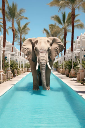 A large elephant standing in a pool, AIの素材