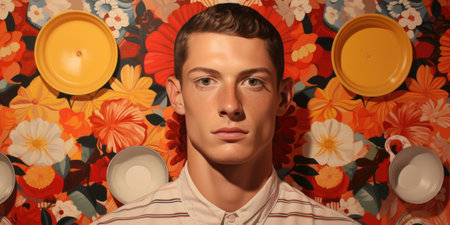 A young man is in front of a colorful wall, AIの素材