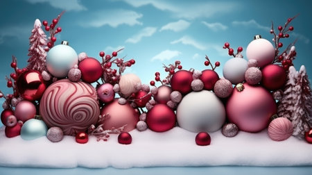 Christmas background with snow and christmas balls, AIの素材