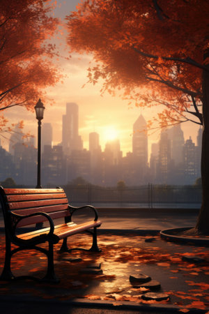 A bench is sitting in the middle of a park, AIの素材