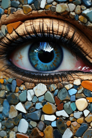 A womans eye is made of stones and pebbles, AIの素材