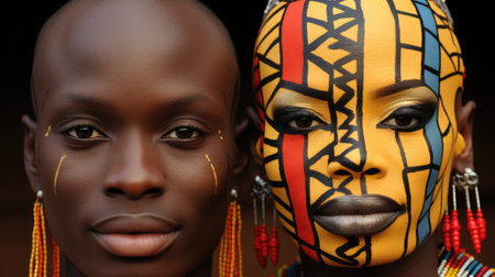 Two african women with painted faces, AIの素材
