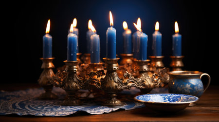 A group of lit candles sitting on top of a wooden table, AIの素材