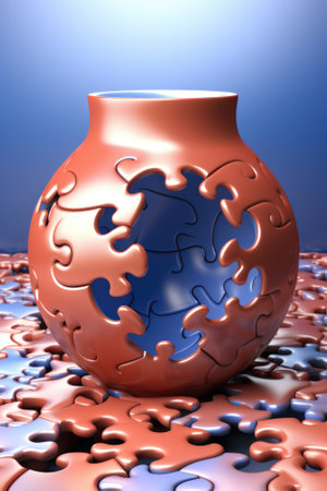 A vase made out of puzzle pieces on a table, AIの素材