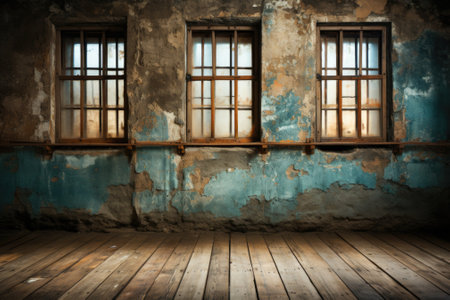 A room with two windows and a wooden floor, AIの素材