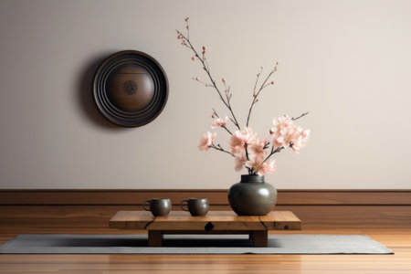 A vase with flowers on a table in a room, AIの素材