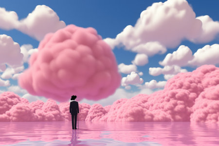 A man standing in the middle of a body of water, AIの素材