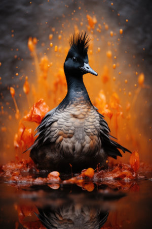 A bird sitting on top of a puddle of water, AIの素材