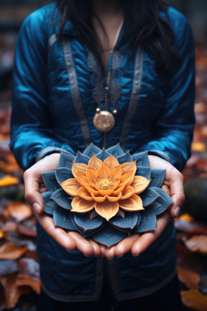 A woman holding a flower in her hands, AIの素材