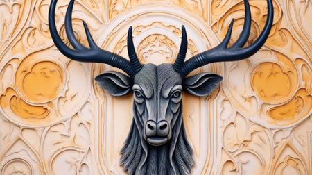 A sculpture of a deers head on a wall, AIの素材