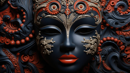A close up of a mask on a wall, AIの素材