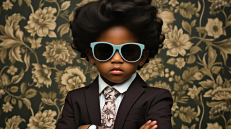 A young boy wearing sunglasses and a suit, AIの素材
