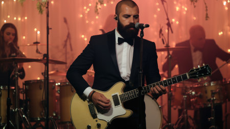 A man in a tuxedo playing a guitar, AIの素材
