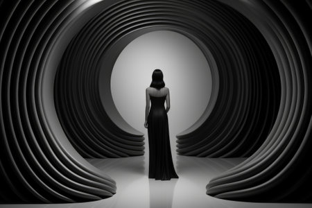 A woman in a long dress standing in a tunnel, AIの素材