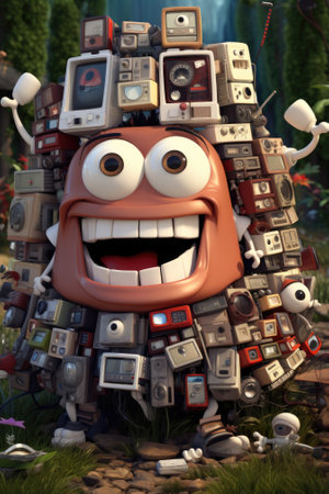 A pile of electronics with a smiling face, AIの素材