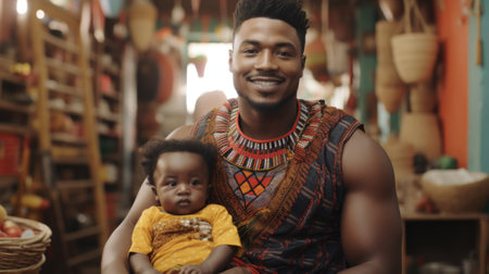 A man holding a baby in his arms, AIの素材