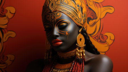 A close up of a mannequin wearing a headdress, AIの素材