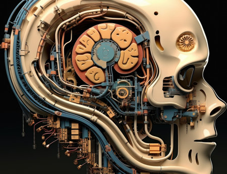 A close up of a persons head with a machine inside of it, AIの素材