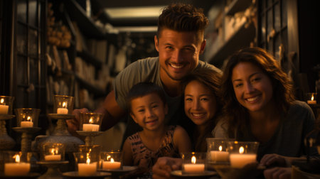 A family is posing for a photo with candles, AIの素材