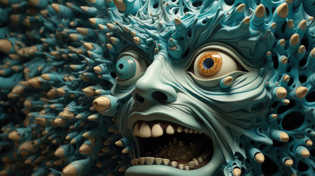A close up of a face with a large mouth, AIの素材