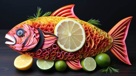 A fish made out of paper with lemon slices, AIの素材