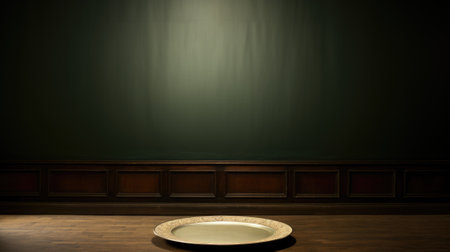 A plate sitting on a table in front of a green wall, AIの素材