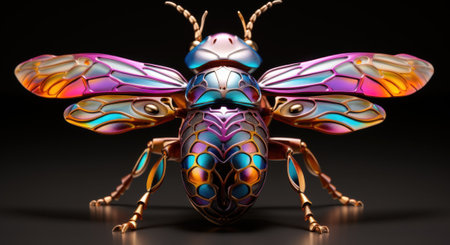 A colorful insect with a metallic body and wings, AIの素材