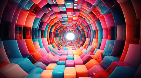 Abstract colorful tunnel with light at the end, AIの素材