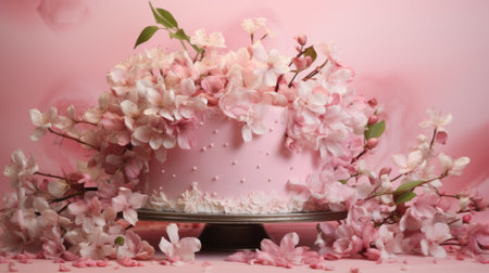 A pink cake with flowers on top, AIの素材
