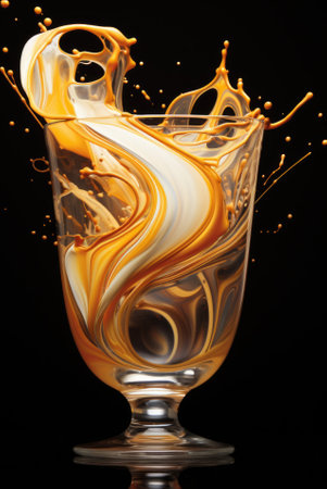 A glass with orange liquid splashing into it, AIの素材