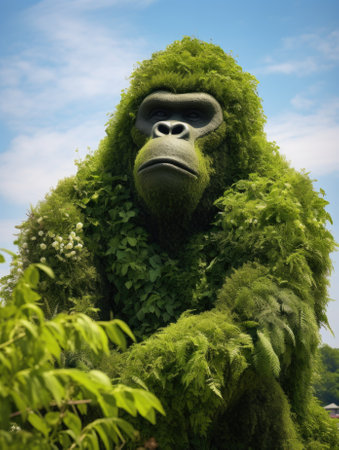 A gorilla statue made of green plants, AIの素材