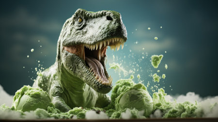 A t - rex dinosaur is eating ice cream, AIの素材