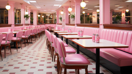Pink booths and tables in a diner, AIの素材