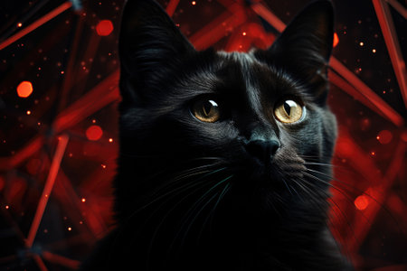 Black cat with red background, AIの素材