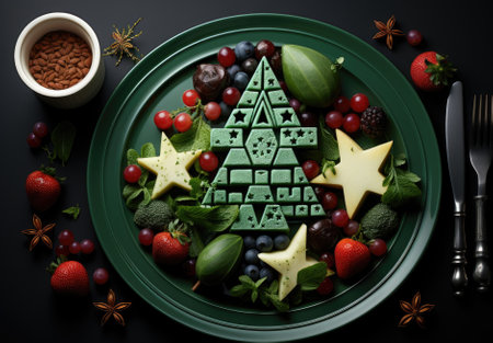 A plate with a christmas tree made out of cheese, AIの素材