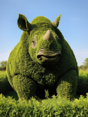 A rhino made out of green plants, AIの素材