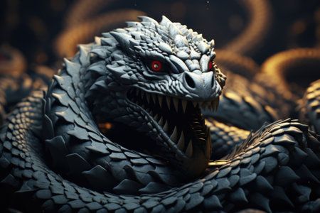A close up of a snake with red eyes, AIの素材