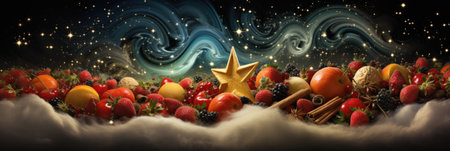 A star and a bunch of fruit in the sky, AIの素材