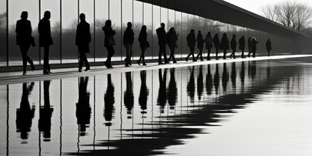A group of people standing in front of a building, AIの素材