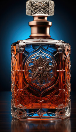 A bottle of perfume with a blue background, AIの素材