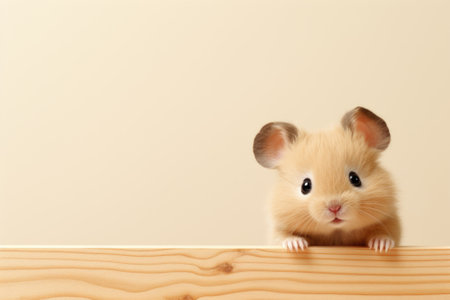 A small hamster peeking over a wooden wall, AIの素材