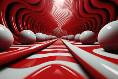 A red and white tunnel with white balls on it, AIの素材