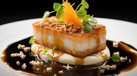 A white plate topped with a piece of meat, AIの素材