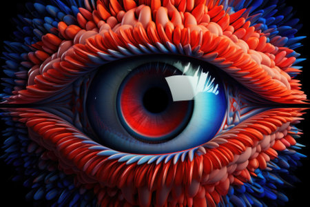 A red and blue eye with a red and blue flower, AIの素材
