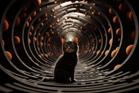 A cat is sitting in a circular tunnel, AIの素材