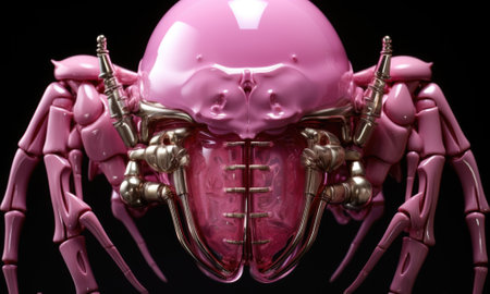 A pink spider with a large head and legs, AIの素材