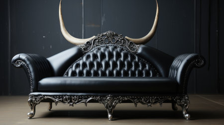 A black leather couch with horns on it, AIの素材